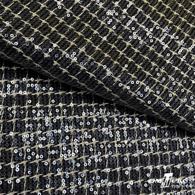 Ткань костюмная с пайетками, 100%полиэстр, 460+/-10 гр/м2, 150см #309 - цв. чёрный - купить в Энгельсе. Цена 1 203.93 руб.