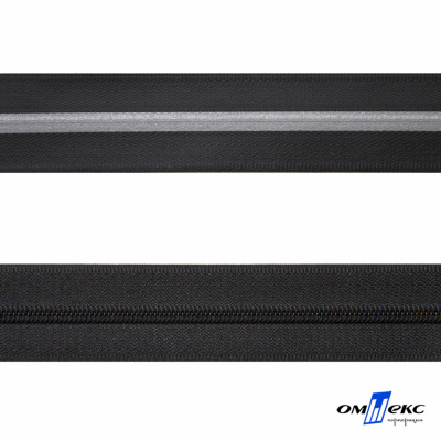 Рулонная молния с покрытием PVC спираль тип 3 (упак.270м) -черная с полосой СВО - купить в Энгельсе. Цена: 12.74 руб.