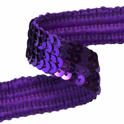 Тесьма с пайетками 12, шир. 20 мм/уп. 25+/-1 м, цвет фиолет - купить в Энгельсе. Цена: 786.13 руб.