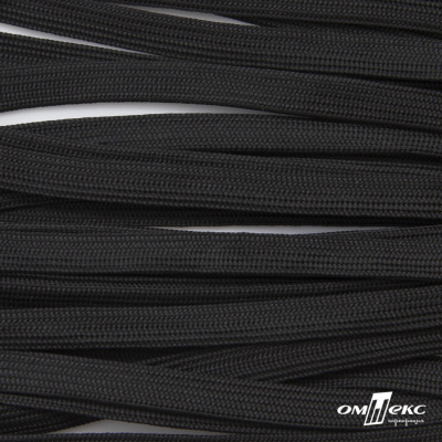 Шнур плетеный (плоский) d-12 мм, (уп.90+/-1м), 100% полиэстер, цв. - черный - купить в Энгельсе. Цена: 8.62 руб.