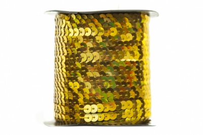 Пайетки "ОмТекс" на нитях, SILVER SHINING, 6 мм F / упак.91+/-1м, цв. 48 - золото - купить в Энгельсе. Цена: 356.19 руб.