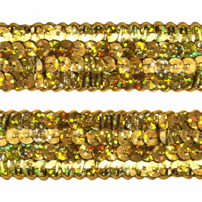 Тесьма с пайетками D16, шир. 20 мм/уп. 25+/-1 м, цвет золото - купить в Энгельсе. Цена: 778.19 руб.